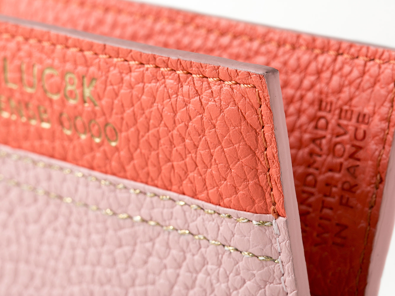 Handmade leather cardholder in pink and red sustainable leather handmade in france