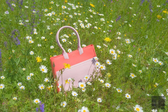 Leather Tote handbag exclusive handmade in France in red and pink