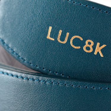 Womens Leather Belt displaying the luc8k logo on the leather belt